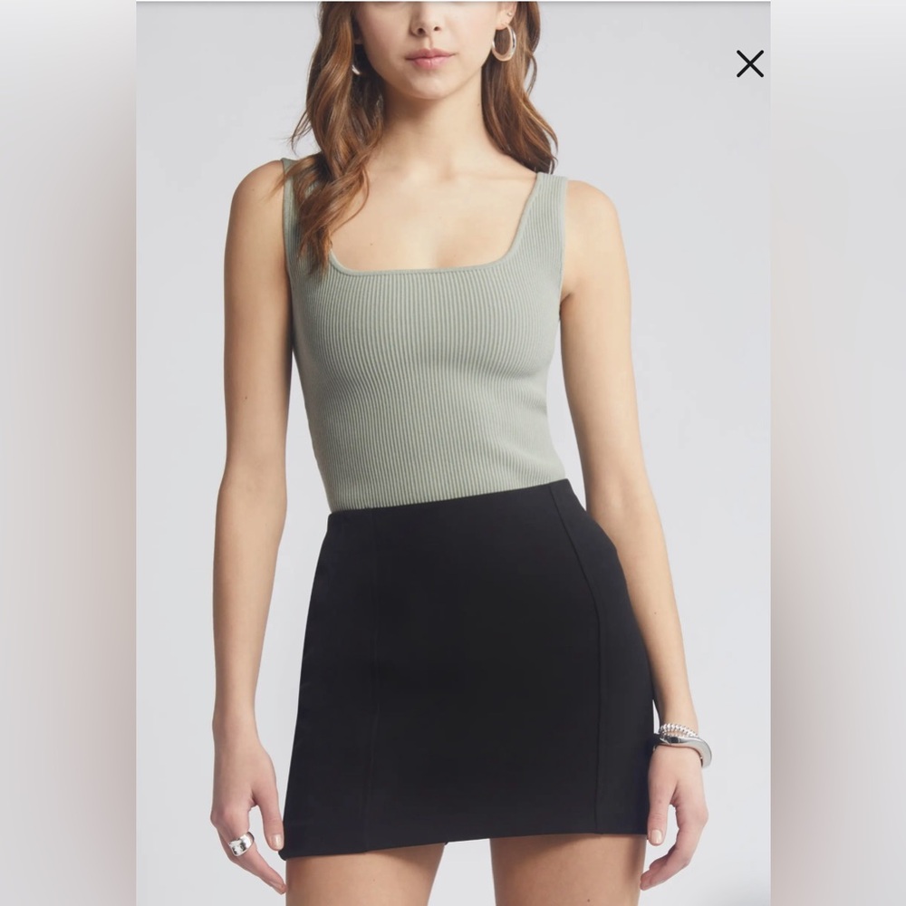 Light Green Ribbed Square Neck Tank Top